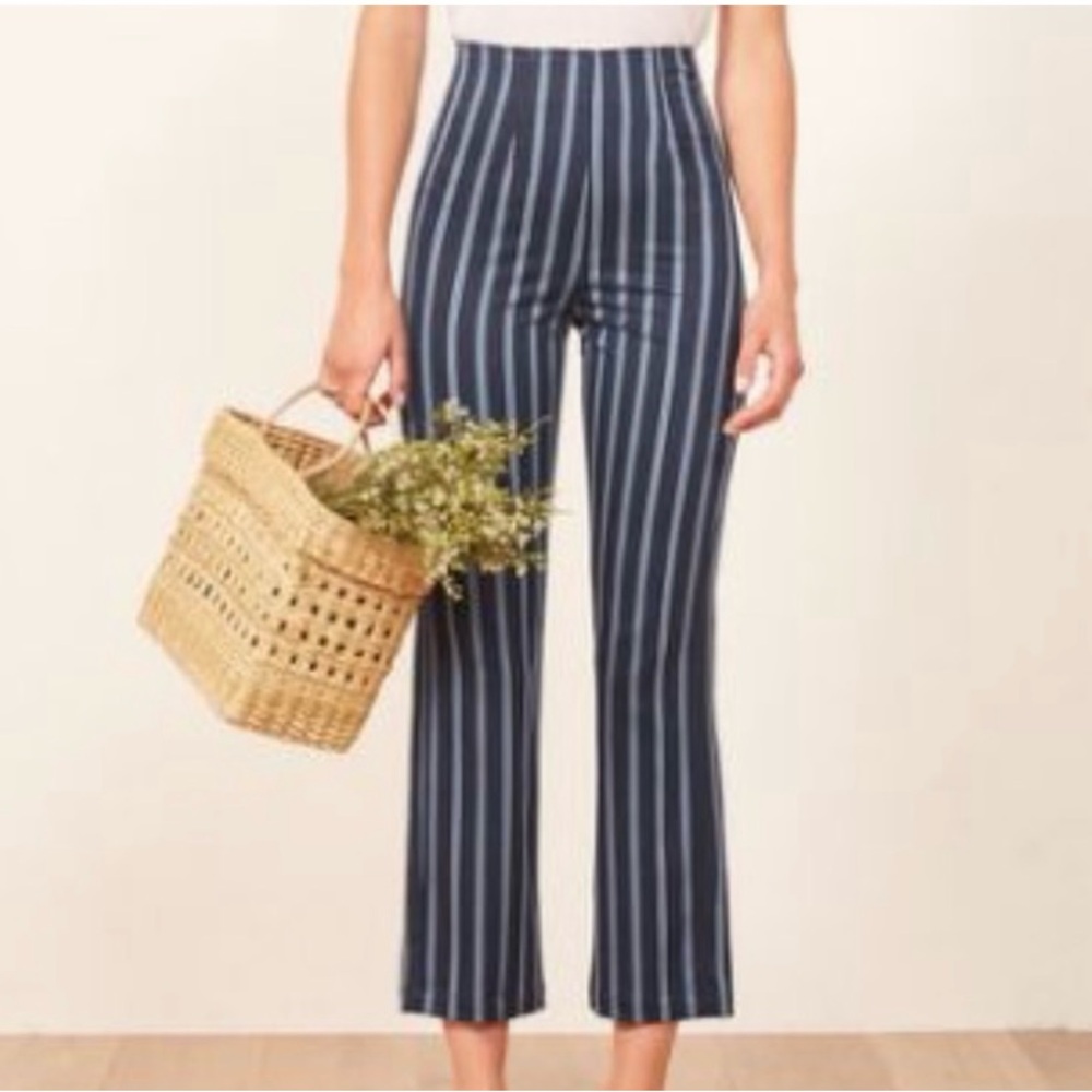 Reformation Blue Striped Ankle Length Pants
